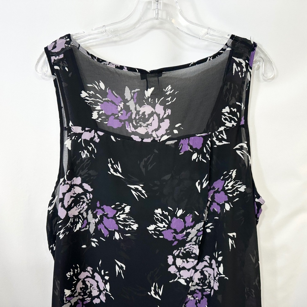 Torrid Plus Size 2X Tank Top Black Purple Floral Chiffon Tulip Back 1695 - Picture 6 of 10